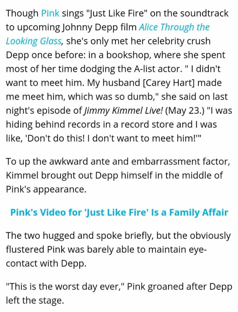 2016: Pop singer  #Pink totally lost it when she was brought face-to-face with her long-time crush  #JohnnyDepp