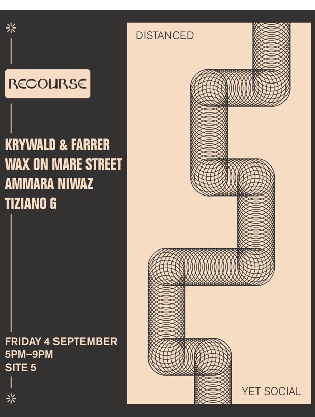 JesikaJaneDJ's tweet photo. RECOURSE
Friday 4th September 2020 From 17:00 - 21:00
Site 5, Chigwell Hill, London E1W 2BU
Line-up:
Krywald & Farrer
Wax on Mare St
AMMARA NIWAZ
Tiziano G
https://t.co/0zflG1sMYt #techno #housemusicevents #technoevents #londonevents https://t.co/Qaqz6Ncqk8