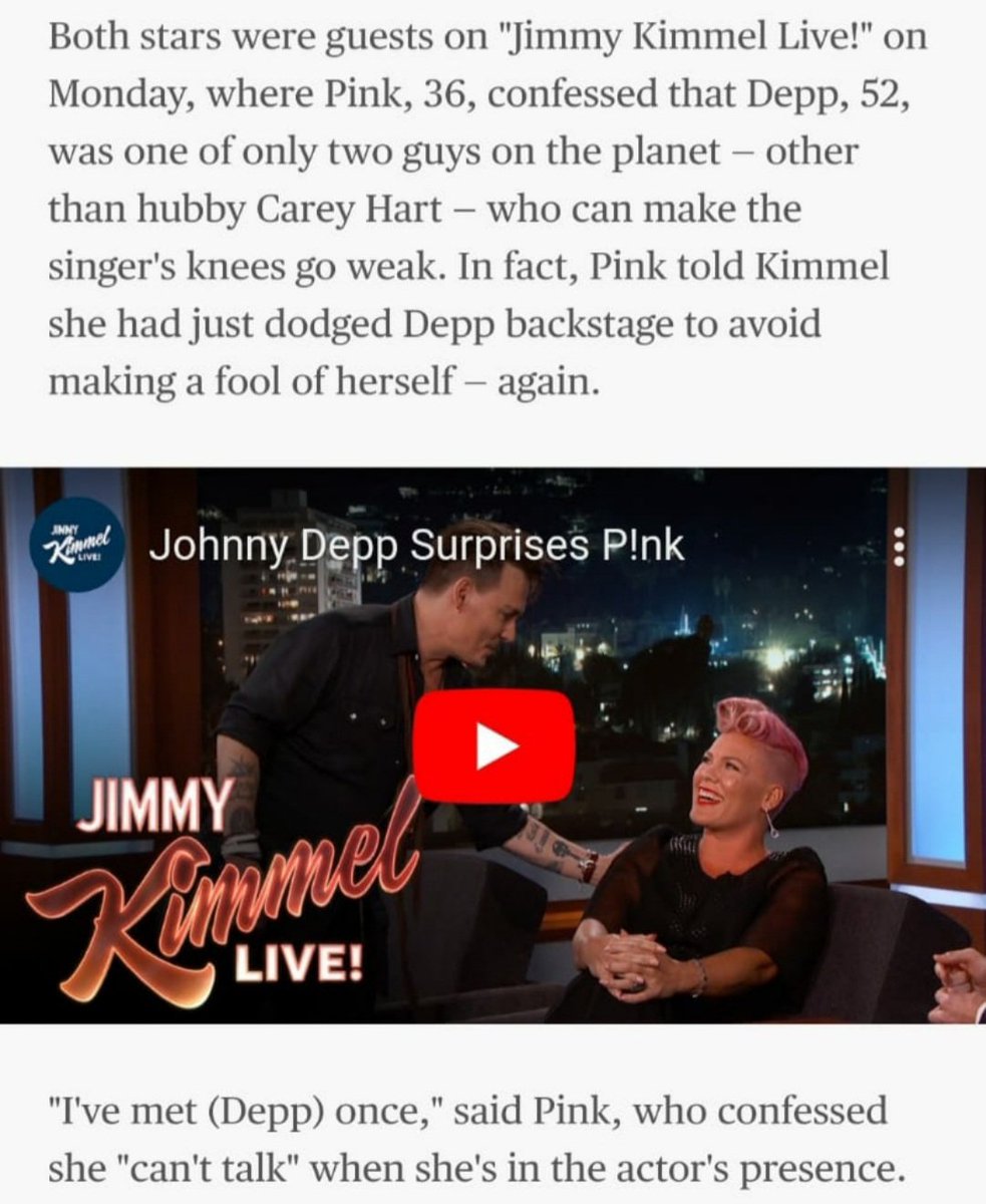 2016: Pop singer  #Pink totally lost it when she was brought face-to-face with her long-time crush  #JohnnyDepp