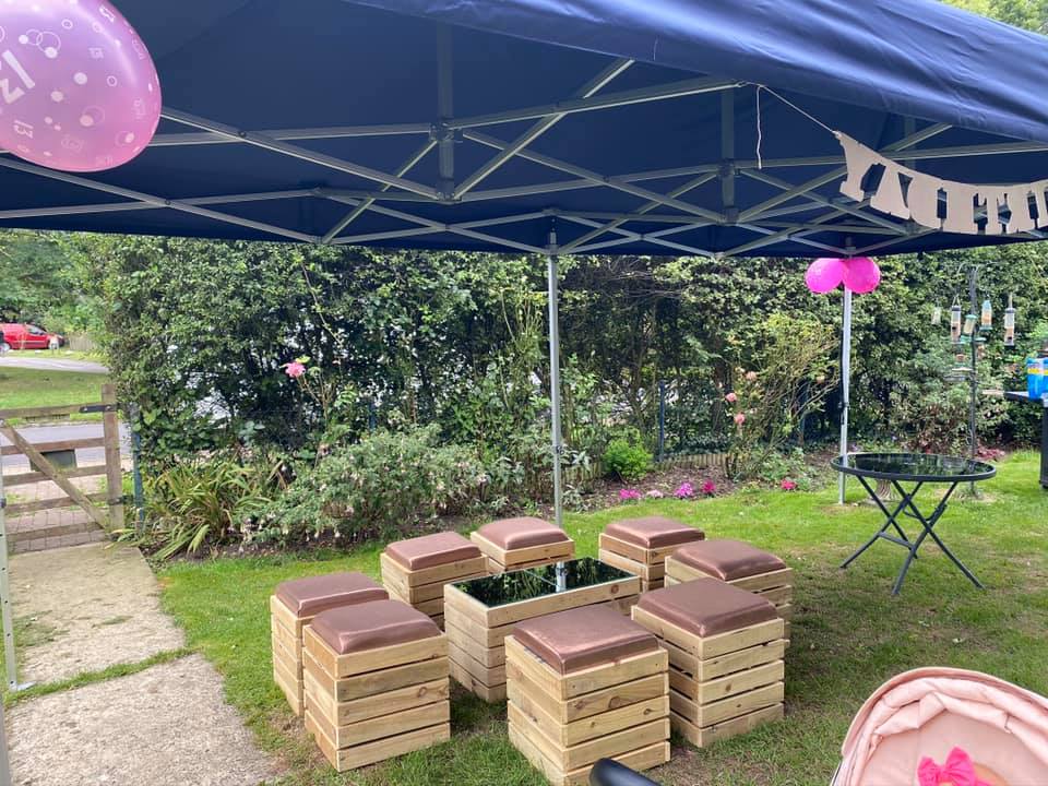 AMAZING OFFER!!

Rustic furniture set
Hot tub for upto 6 people
6m x 3m gazebo 
Fairy lights
4x Led up-lighters
2x Speaker Sound system to plug in you phones for music

All This for just £550

quote CEUK002 to receive a further 10% off