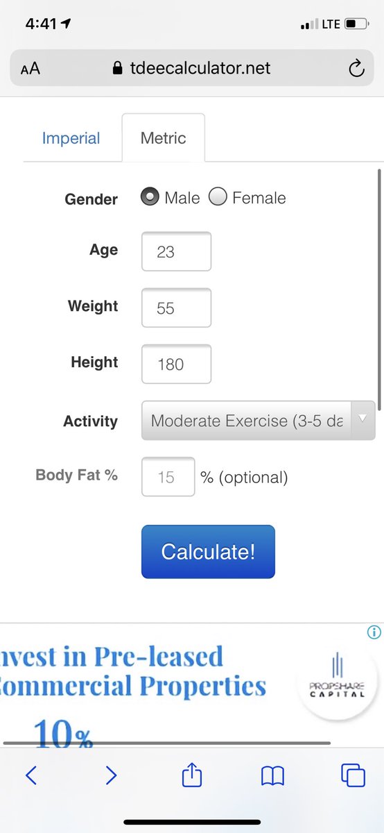 4/nLets come back to weight gain. To gain, you will have to eat more than your TDEE“But sir whats my tdee?”Calculate from this link:  https://tdeecalculator.net I am doing it for example: 23yr old guy with 55kg body weight and 180cm height.