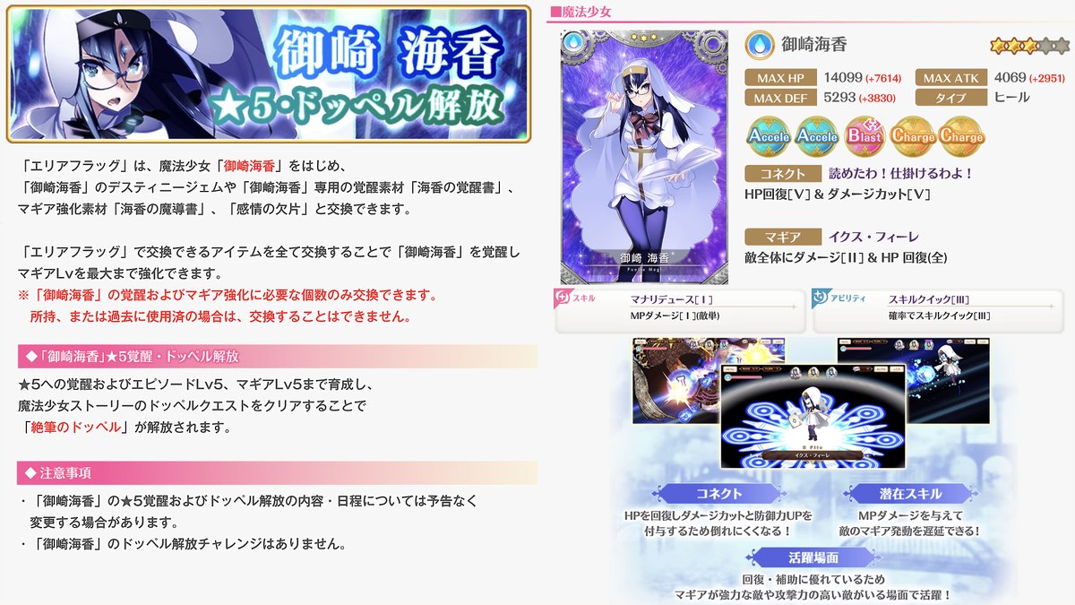 Magiarecord 復刻かずみイベント 監修の下 一部変更 が気になるね 原作と矛盾した箇所はあったかな 海香さん覚醒 コネクトはなかなか 精神強化は控えめ カオルさんの覚醒は第2弾だろうか そして 昴かずみの実装 と見せかけて和紗ミチルを実装