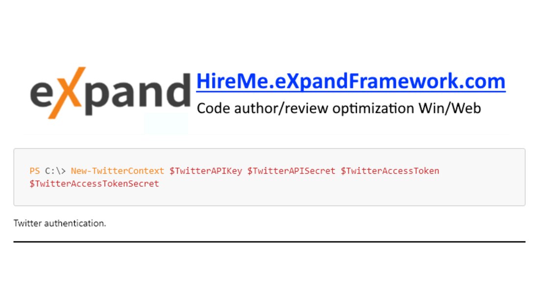 eXpandFramework's tweet photo. The New-TwitterContext #XpandPwsh PowerShell CmdLet:
Twitter authentication.
Wiki: https://t.co/yJHjNGky7c
#Reactive, #RX, #Linq2Twitter, #DevExpress_XAF, #powershell, #developer, #business, #automation https://t.co/GVtuj2zQ1e