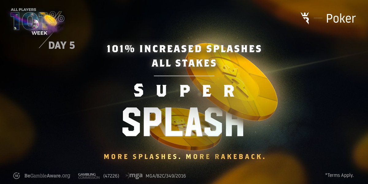 RunItOncePoker's tweet photo. Super Splash is on! 🌊💶 Splash the Pot is increased by 101% all day! Best of luck splashing around. #101Week https://t.co/vEaH4oeJpr