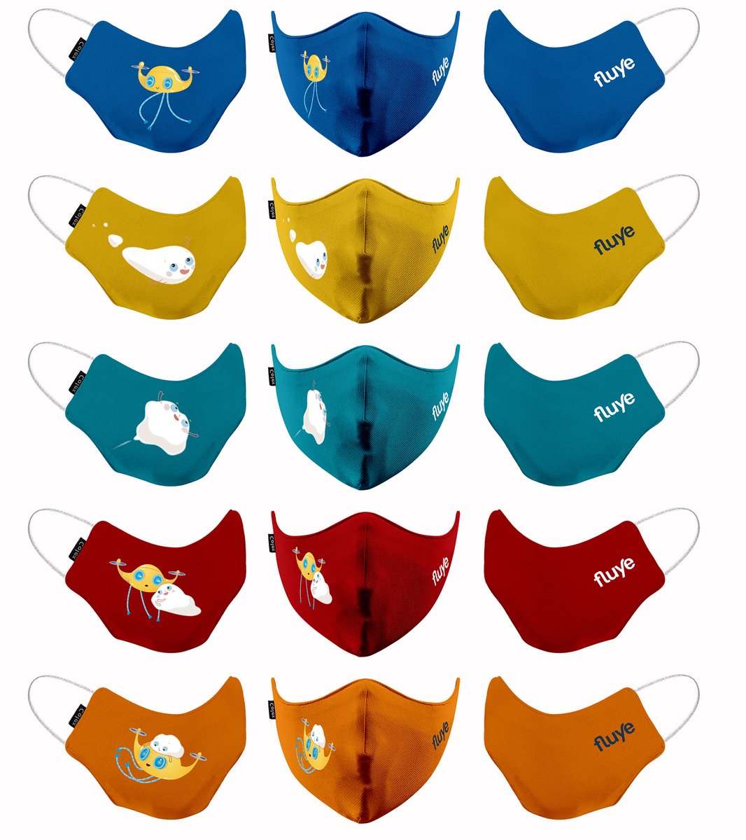 trilemaedu's tweet photo. "5x5x5: 5 mascarillas, 5 colores, 5 días. Apuesta segura para Infantil y Primaria con los personajes 'Fluye'. Cada día un color, para asegurarnos del cambio y cumplimiento de las normas de seguridad" @carmenpellicer_ #webinar #ProyectoFluye @FundacEdelvives https://t.co/Xx6pXpE0gx