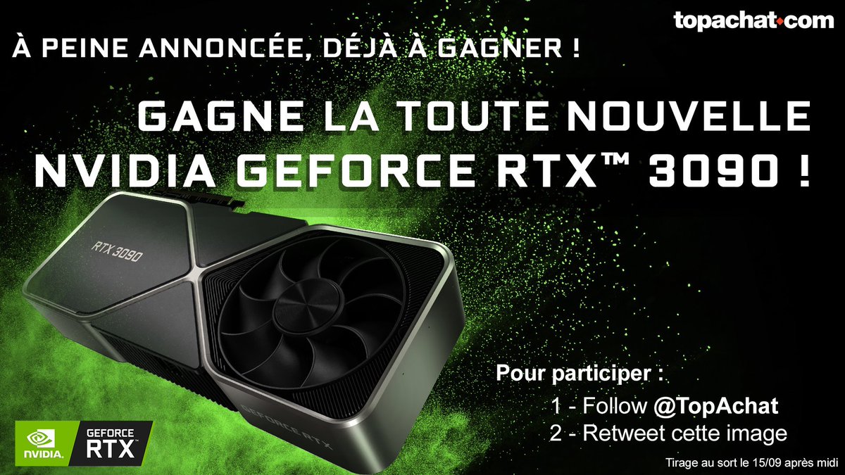 TopAchat's tweet photo. OUI ! La toute nouvelle #RTX3090 est déjà à gagner !

Un petit #RT, ici ⬇

https://t.co/ZRj8dzYsZw https://t.co/H6F7nljY3G