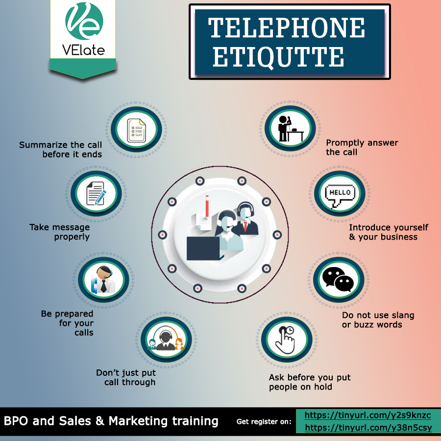 Velate_HR's tweet photo. When you're looking job or working in customer support, answering phone calls becomes 
the bread and butter of your position. 
Here is some Telephone Etiquette you need to learn.
#salesandmarketing #telephone #etiquette #Freshers2020 #trainings #traininginjaipur #jobseekers https://t.co/inia1HYPWf