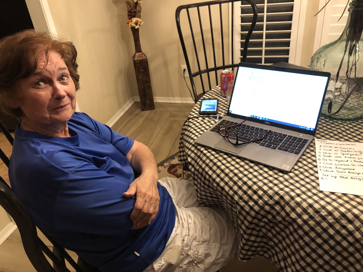 SalleeClark's tweet photo. When your sweet mother in law is a long term sub... she gets the deluxe @CanvasLMS @MicrosoftTeams and Skyward training at home. 💜 She is going to rock #RemoteLearning! 🎉🙌😊 #GoPam #MIEExpert #MicrosoftEDU https://t.co/dEThV6Rf9W
