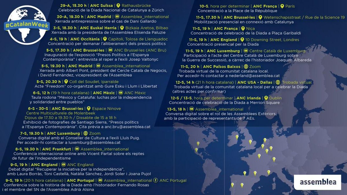 Assemblea_Joves's tweet image. ▪️🌍 Les assemblees exteriors d'arreu del món organitzen una vintena d'actes per la #CatalanWeek!

ℹ️ Troba més informació aquí: anc.si/2G3xEDH

📍 Si vius a l'estranger, col·labora amb la teva i participa-hi!

#XarxaIndependència