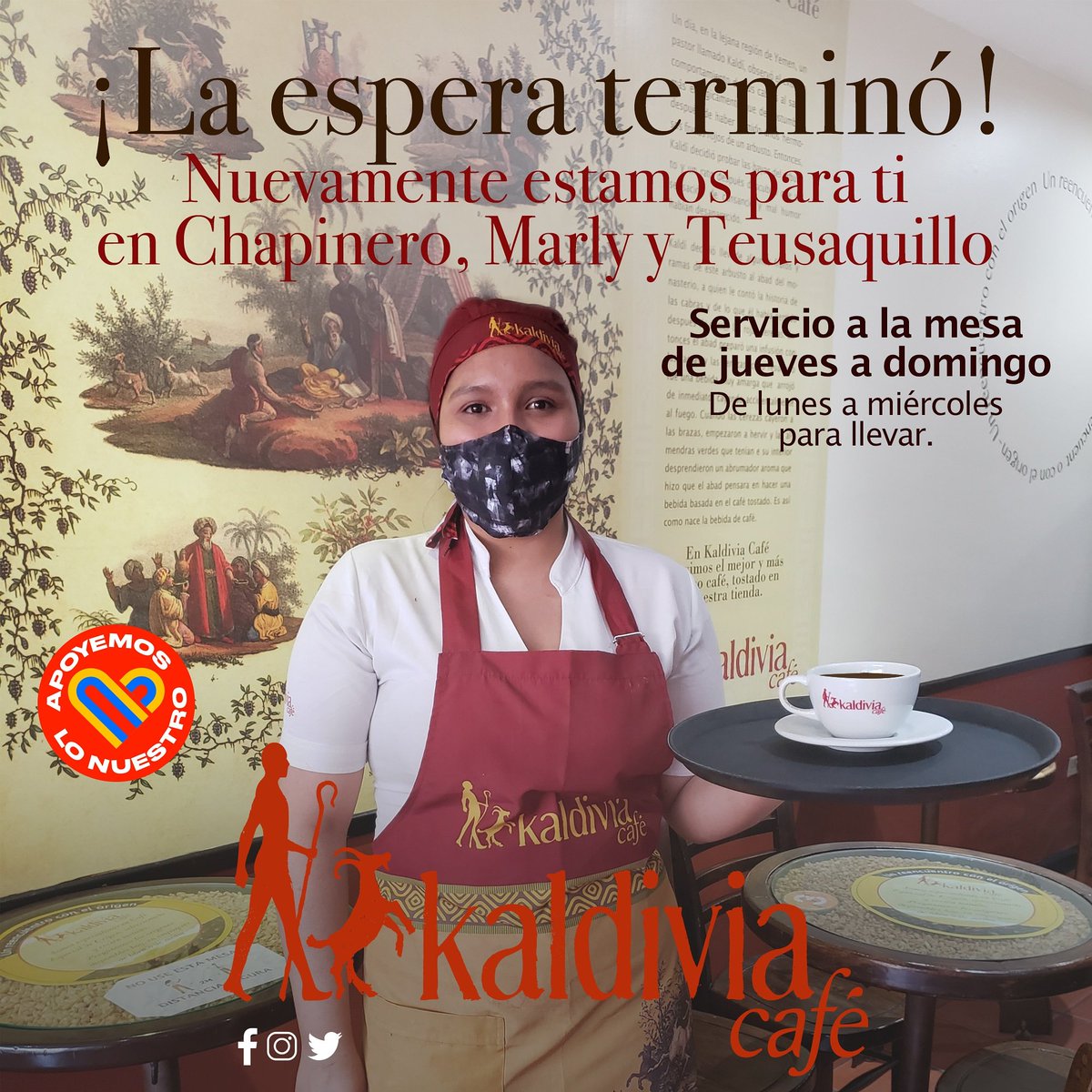 KaldiviaCafe's tweet photo. ¡Y llegó el día! #nuevamente estamos aquí para #ustedes. Por fin #podemos #volver a #vernos .
#abrimos nuestras #tiendas en #chapinero #marly y #teusaquillo de #jueves a #domingo . Los #eaperamos para #poder ofrecerles todo el #sabor que estaban #esperando #volvimos #reapertura https://t.co/uOVe6lrj4Q