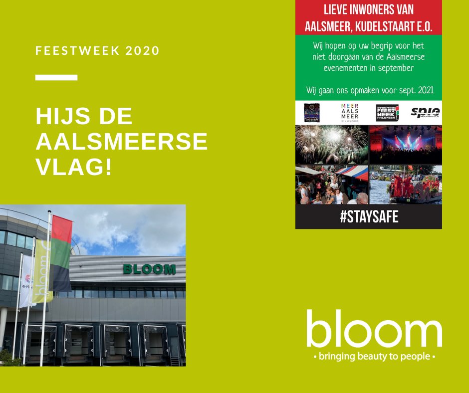 bloombv's tweet photo. Dit jaar geen feestweek, geen pramenrace, geen braderie, geen vuurwerk- en verlichte botenshow. Om deze week niet stilletjes voorbij te laten gaan is de Aalsmeerse vlag de eyecatcher van deze week geworden. Wij hijsen de vlag als eerbetoon aan de Feestweek!
#Bloom #Feestweek https://t.co/vB4HL7FoSR