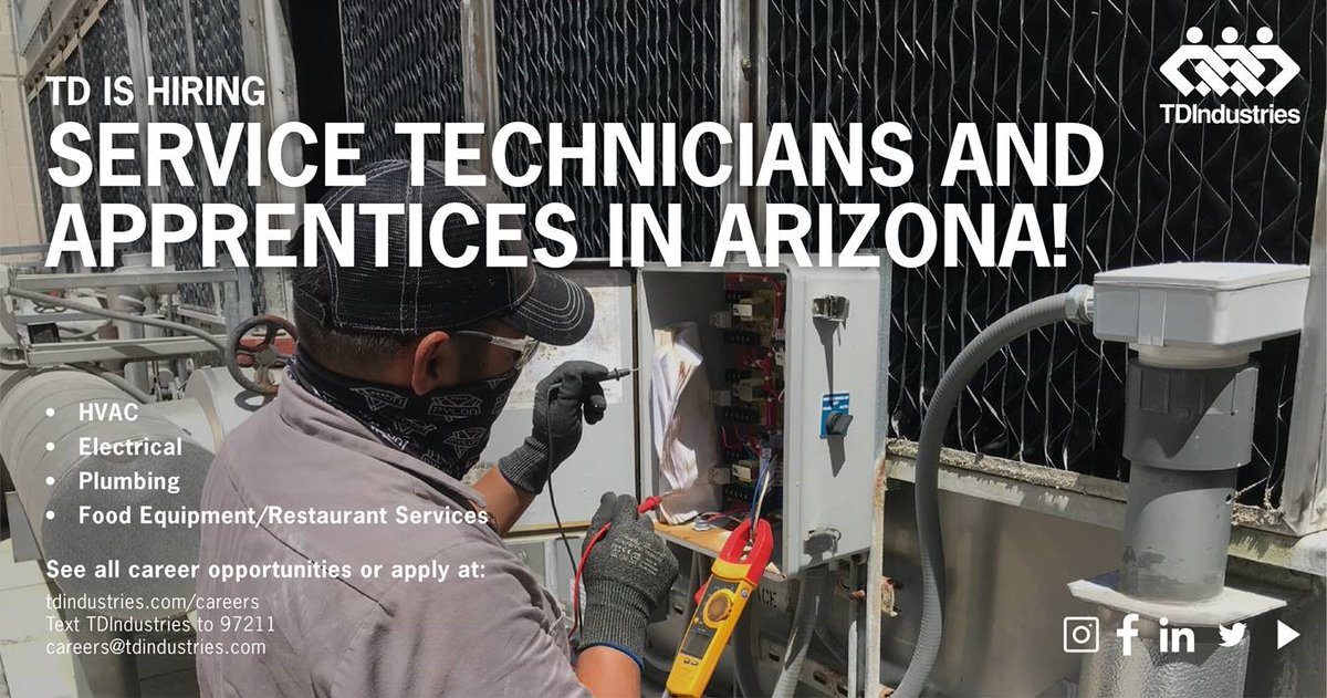 MarkJosephTD's tweet photo. https://t.co/KljpDJ4eEd

@ARIZONAatWORK @AZVETS 
@FOX10Phoenix 
 
We are hiring for HVAC TECHNICIANS! Register and join us for our Hiring Event Sept 17th 1pm - 4pm
#TDCulture #HVAC #Service #YourCareerBoostsHere https://t.co/RK0HGpXFJu