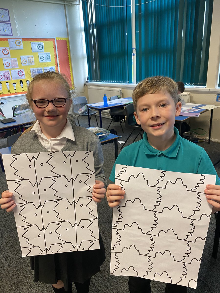mrsjkirkhope's tweet photo. Today we were learning about Tessellation and making shapes fit together with no gaps. We created our own templates and made our designs. #proudfaces @LawmuirPS https://t.co/lbgsUWNSoI