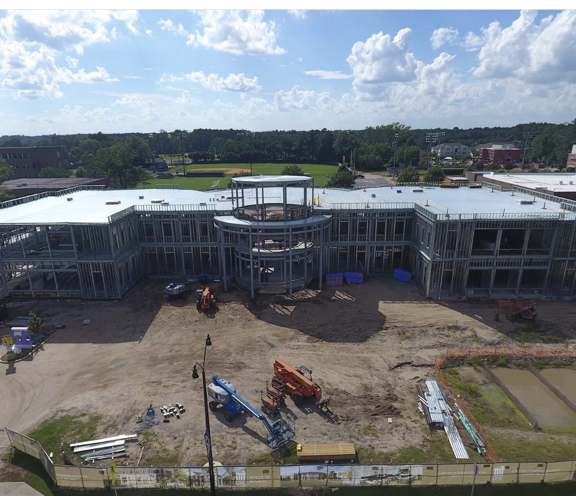 MetconConstruct's tweet photo. Brave Nation – Check out the New Thomas School of Business at UNCP! Great job by the Metcon team and all our trade partners.  #uncp #metconprojects #schoolofbusiness #bravebuilders @uncpembroke @SfLaArchitects @OptimaEngineer @steelfabinc @StewartInc https://t.co/g7y9WaihpE