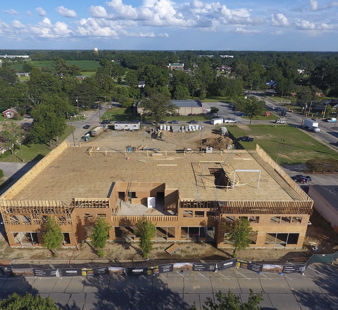 MetconConstruct's tweet photo. The newest hotspot in downtown Pembroke is taking shape.  AS Thomas Center is on schedule and looking good on Union Chapel Rd. Great job Metcon team and all the subcontractors that are our partners on this mixed use project.  #metconprojects #ThomasPropertiesGroup #pembrokenc https://t.co/mGk2crD6jM