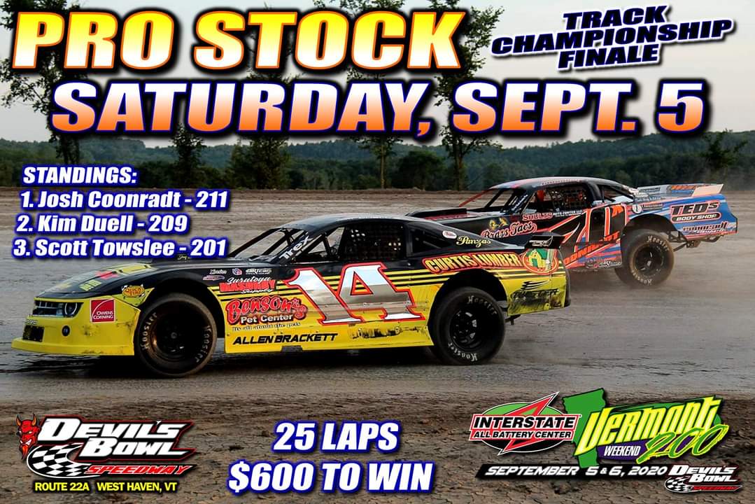 DevilsBowlSpeed's tweet photo. The #DevilsBowl Pro Stock championship will be decided Saturday on #VT200 Weekend! Only 10 points separate Josh Coonradt, Kim Duell, and Scott Towslee!
• GREEN FLAG 5 PM
• Saturday (1-Day) Grandstand Just $15
• PLUS: 5 divisons!

GET TICKETS: https://t.co/B7LhfdQZCS https://t.co/wU8toTXvvP