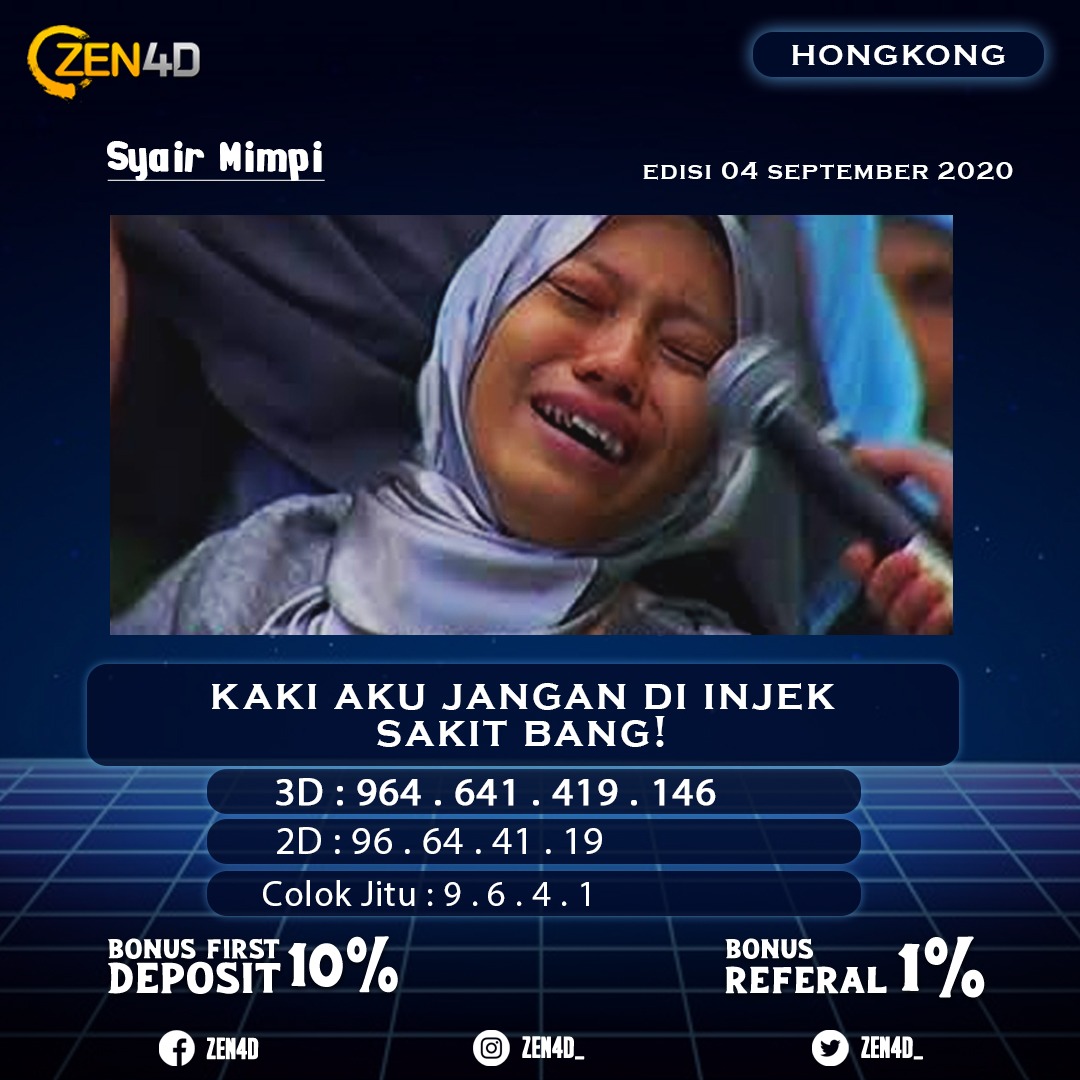Syair mimpi "HONGKONG" undian jam  22.00

Percayakan keberuntungan kalian bersama ZEN4D. Situs Agen Togel Online yang tentunya AMAN &amp; SANGAT TERPERCAYA!!
MENANG BERAPAPUN KAMI BAYAR!! Minimal Deposit &amp; Withdraw Hanya Rp 50.000.- Nikmati yang kami berikan :
📌 Bonus First Deposit