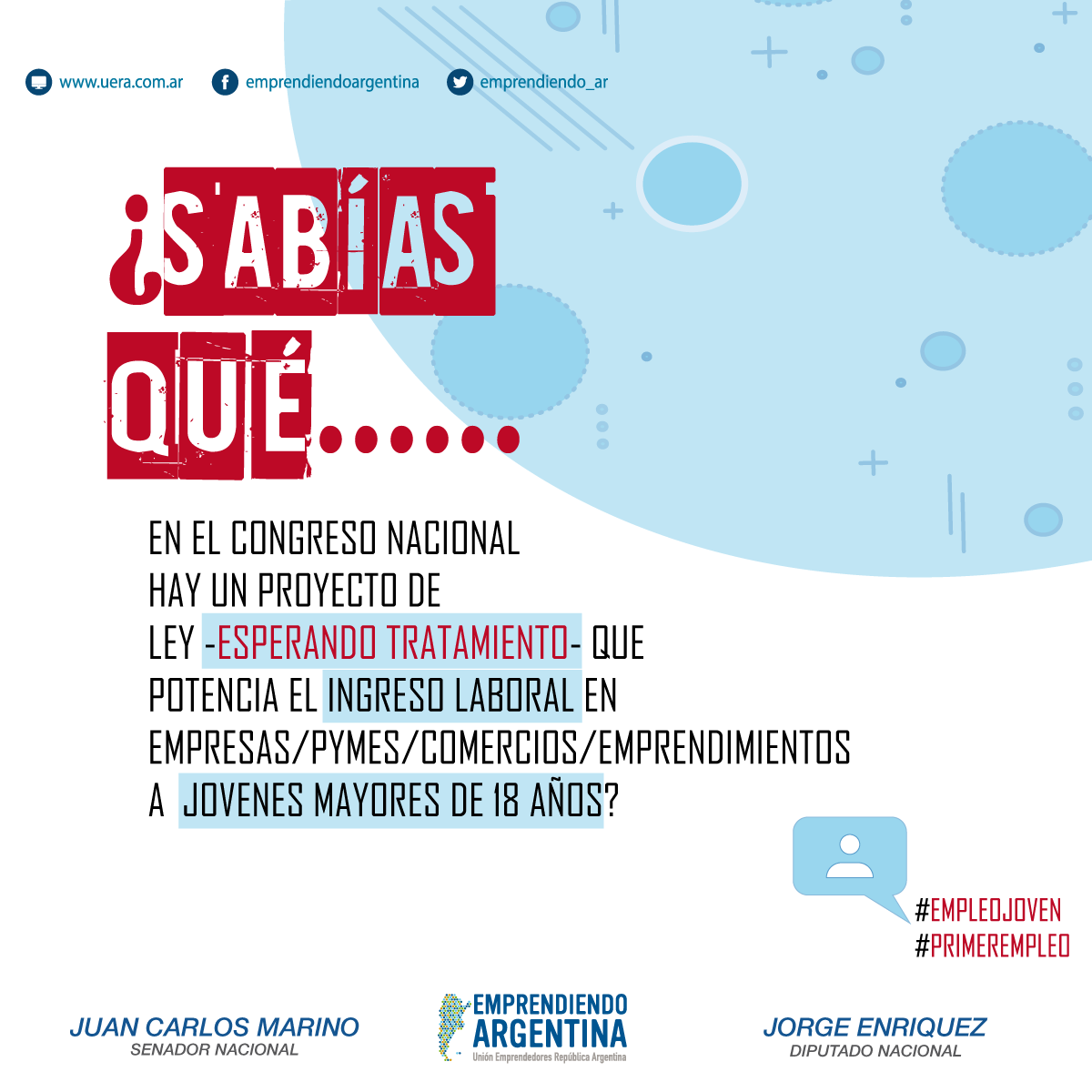 Emprendiendo_Ar's tweet photo. #PYMES #EMPRENDER El PL impulsado por @enriquezjorge N°3117/2020 y por @Juancmarino N°1314/2020 propone medidas para resolver los efectos  del COVID-19 y genera las condiciones necesarias para q los jóvenes + de 18 años puedan conseguir su 1° empleo. https://t.co/3AKExkg0P4 https://t.co/YwyXIrTCq7