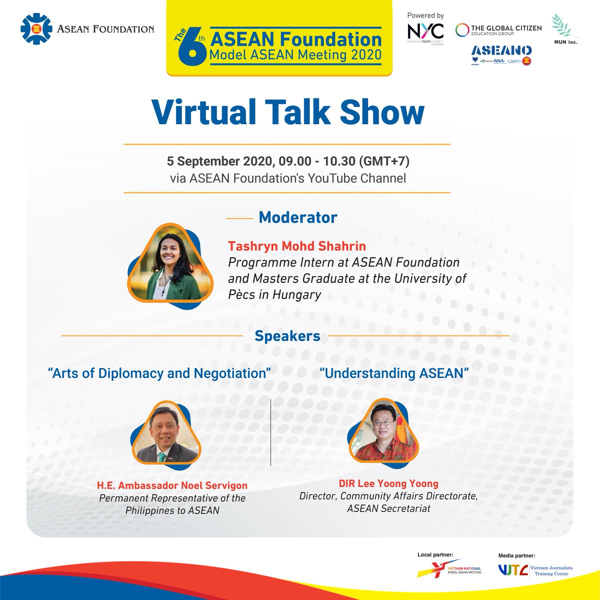 ASEAN's tweet photo. Join us in the #AFMAM2020 2-day virtual talk show of filled with insights and aspirations from ASEAN officials, researchers and inspiring youths! Tomorrow, the discussion will highlight the Art of Diplomacy and Negotiation & Understanding ASEAN.
Watch: https://t.co/CM7QYquX3j https://t.co/x5knaIsh7E