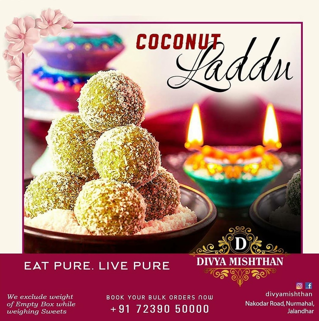 DivyaMishthan's tweet photo. #COCONUT_LADDU

Sweeten your Festival celebrations with delicious sweets of 👉 DIVYA_MISHTHAN (Eat pure. live pure) 
Nakodar Road, Nurmahal, Jalandhar.
📞 +91 72390 50000

#coconut_laddu #laddu #tasty  #punjabisweet #rajasthani #sweetsforlife  #indiansweet https://t.co/ECIjAo7cqy