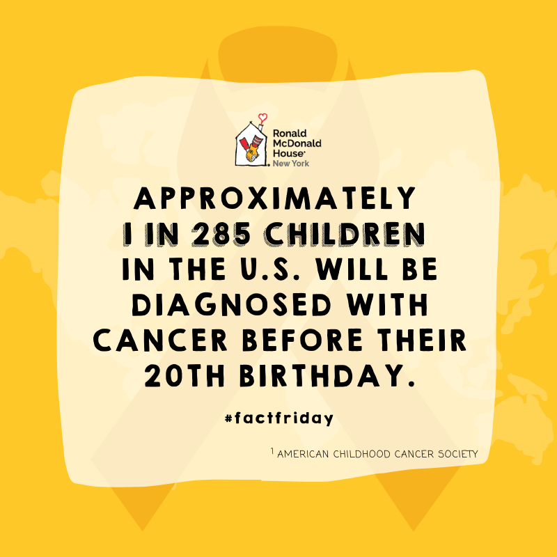 rmhnewyork's tweet photo. It is #ChildhoodCancerAwarenessMonth. Do you know your facts about childhood cancer? 💛#factfriday https://t.co/m1B05NjnPF