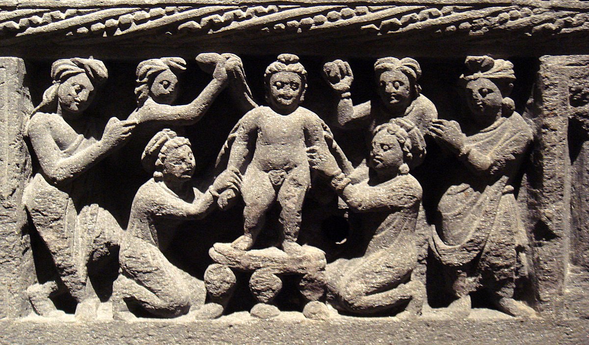 Marc_Leibowitz's tweet photo. The Infant Buddha Taking A Bath, Gandhara 2nd century CE. https://t.co/b5Xplf07av