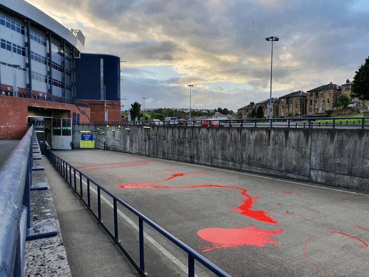 Liam_O_Hare's tweet photo. The path of the Israeli football team’s bus has been painted blood red by activists in Glasgow ahead of tonight’s Nations League game against Scotland. https://t.co/CTalnsvyTd
