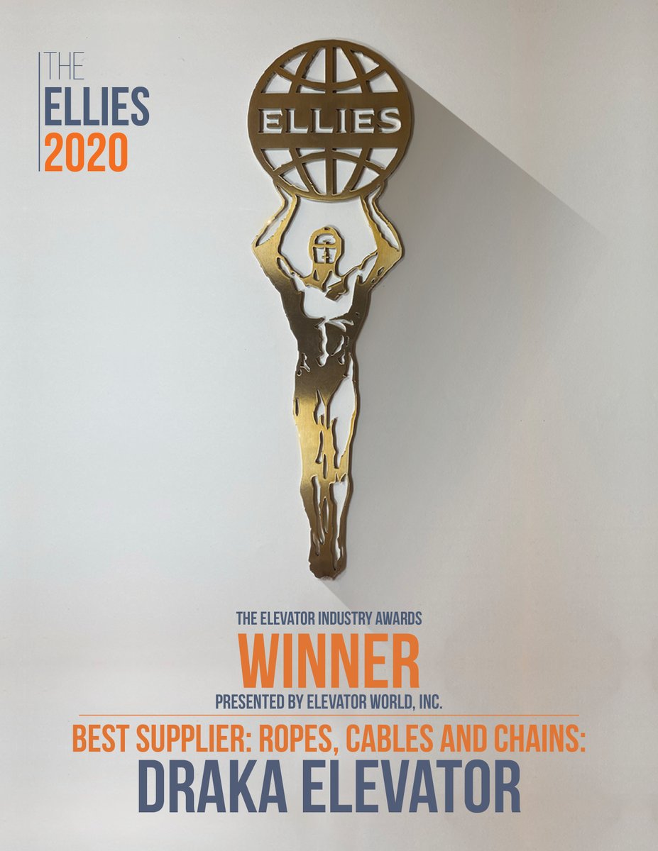 drakaelevator's tweet photo. Thanks to you, Draka Elevator won the 2020 Ellie for Best Supplier: Ropes, Cables and Chains.  

With more than 20,000 votes cast by the industry, we are honored to have been voted as Best Supplier: Ropes, Cables and Chains and would like to thank everyone that voted for us. https://t.co/ZBkGsZiapX