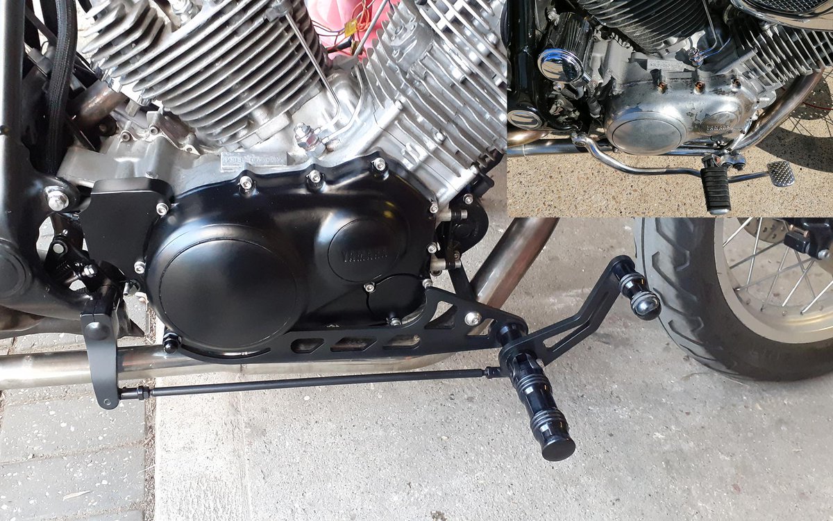 axisadman's tweet photo. Before and after on latest build, renovated motor cover, re-positioned fuel pump, rear brake switch and foot pegs. Going for super clean look. https://t.co/t5aQkDY5YH