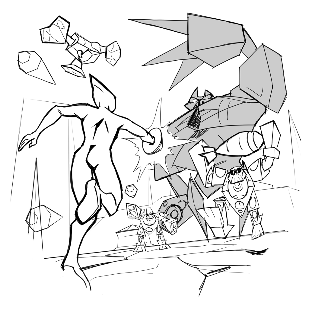 A look at the process for this one! Scrapped the first idea as I wanted to go with something that more closely represented the gameplay. Quickly blocked the scene out in 3D to help get started on a final composition. 