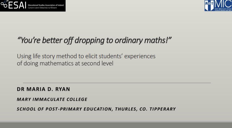 WhyHateMaths's tweet photo. Delighted to have presented my paper at the #ESAI2020 conference online today. Very positive feedback received and even more food for thought! @MICThurles @MICLimerick #lifestory #mathematics https://t.co/FF714xWA6N