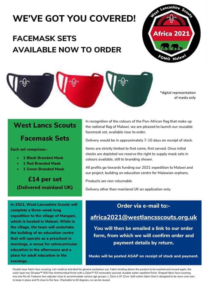 My daughter is fundraising for a charity trip to Malawi with Scouts next summer if anyone would like to support. Please just state “Eleanor Grange” in the space on the order form or DM me for 1 mask for £5. Many thanks ⚜️😊  <a href="/shoutnetwork/">Shout Network</a> #scouts #charity #Africa #Malawi