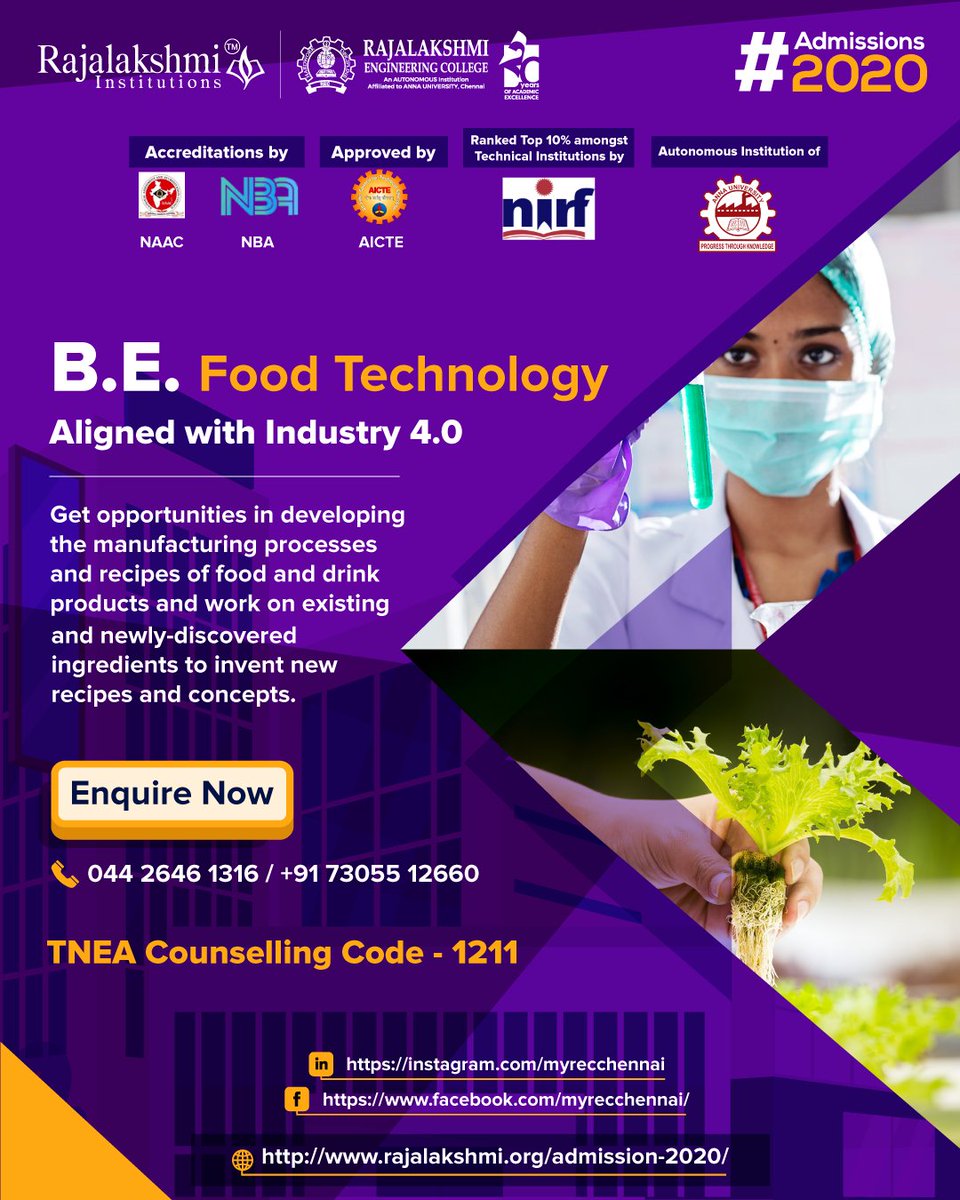 myrecchennai's tweet photo. The curriculum of https://t.co/KUT2KZ40uW Food Technology offered in REC provides appropriate importance to all the areas in food science and technology.
__________
#REC #foodtech #foodtechnology #foodtechnologist #foodtechnologystudent  #placementsatREC #LifeAtREC https://t.co/4rTxf85ZM8