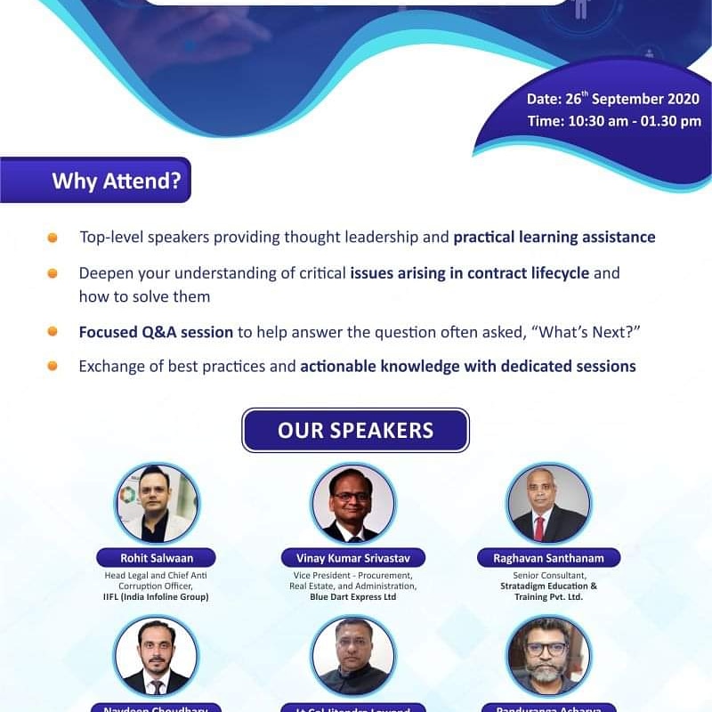 RSantha2's tweet image. Digital Contract Management Summit. lnkd.in/eXTH2da 26th Sep 2020. 10.30 AM to 1.30 PM 
Organized by #transformanceforums
#digitalcontractmanagament  #artificialintelligence #riskmanagement #CLMS #contractmanagement #procurement #supplychain #strategicsourcing