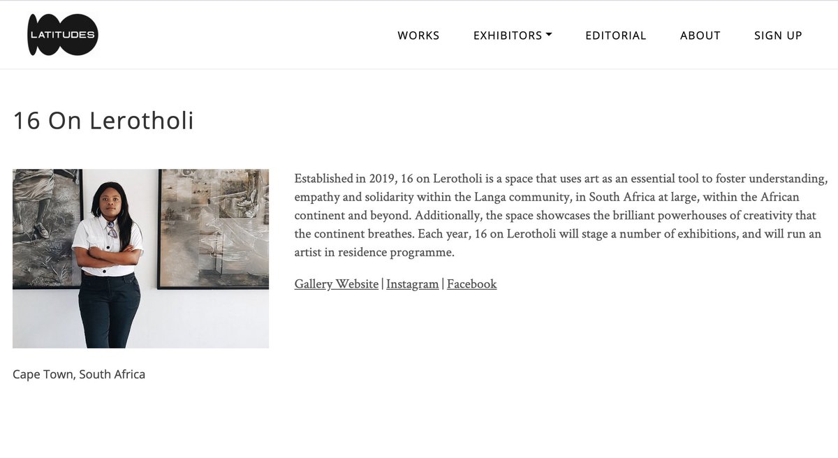 16onLerotholi's tweet photo. We are pleased to be part of the @latitudesonline  platform, where the work of our exceptional artists is showcased with galleries, not-for-profit organisations and curators from across the continent! Check out our online gallery here: https://t.co/a0O6BJvPQt 

#16onLerotholi https://t.co/FLn1sRQQt3