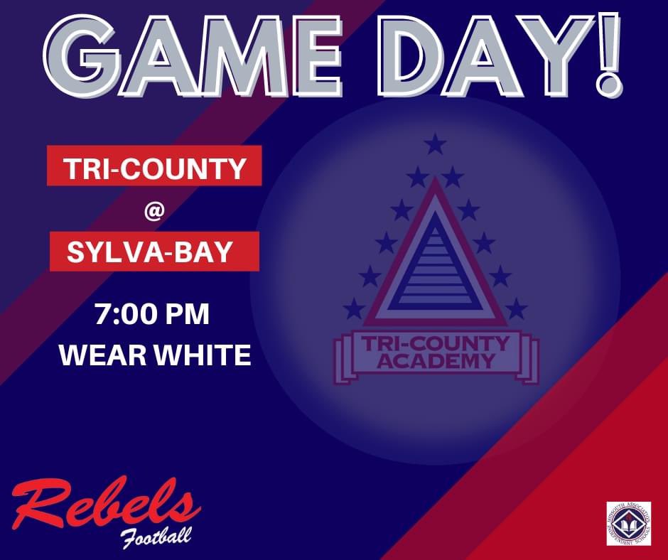 TriCountyAcad's tweet photo. 🏈GAME DAY🏈
The Rebels will play their first game on the road tonight at Sylva-Bay Academy.  Wear White and come cheer them on! @tcafootball #goodluckrebels #TCAFamily #RebelPride https://t.co/JNUGWoEDTa