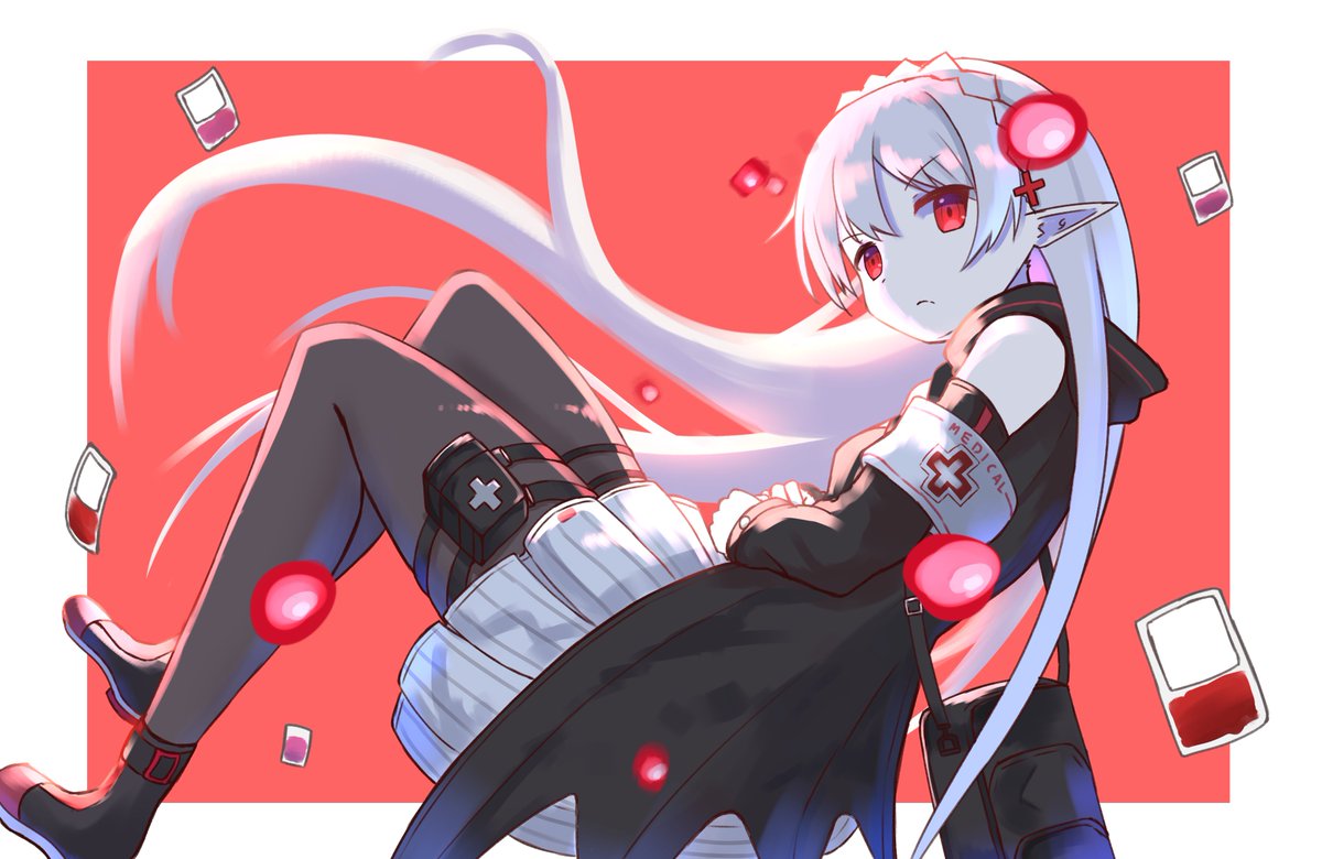 1girl solo long hair red eyes pointy ears crown braid braid  illustration images