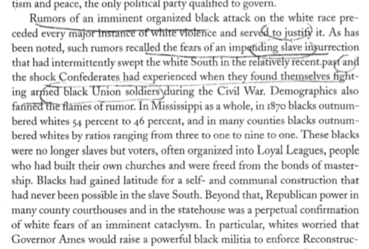 These fears were fueled by deep, lingering humiliation so many whites felt following the defeat of the Confederacy. Shame & humiliation are central to the story of how white Southerners would come to see their use of terroristic violence as legitimate, righteous & redemptive 3/