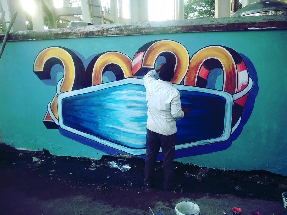 ItsKrishnaMohan's tweet photo. @Chandana__g @innovcorps @ShelterAssts @Prashant_pjp @manishthakurias @AnupamaDarla @flashbakgordon @OURVMC @MCTTirupati @Chary_VSC @malinireddy @ASCIMEDIA @dasra Wall painting murals are been  done by the @OURVMC on #coronavirus awareness and importance of wearing the #facemask https://t.co/b2adRACJSA