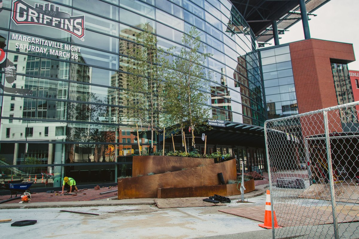 New landscaping has been added to the <a href="/VanAndelArena/">Van Andel Arena</a> plaza! Work for this project includes the full demolition of the old plaza and the construction of enhanced public space.

Stay tuned for progress updates. #DowntownGR
