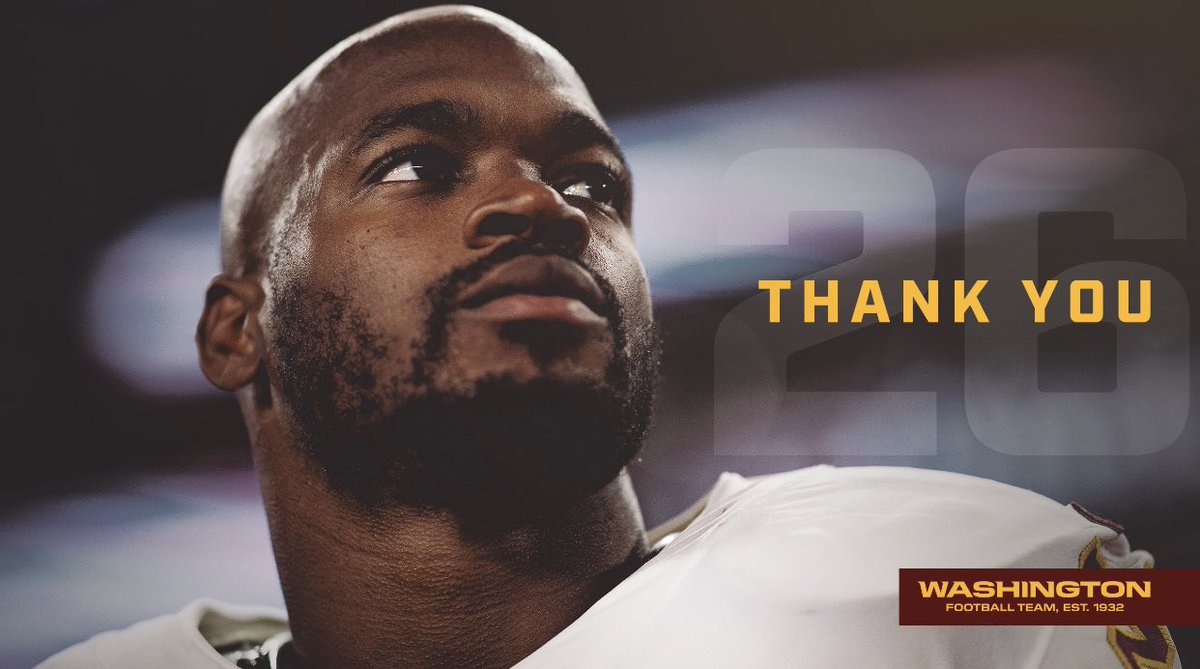 Commanders's tweet photo. Thank you for everything, @AdrianPeterson. https://t.co/nWQMa7kYxE