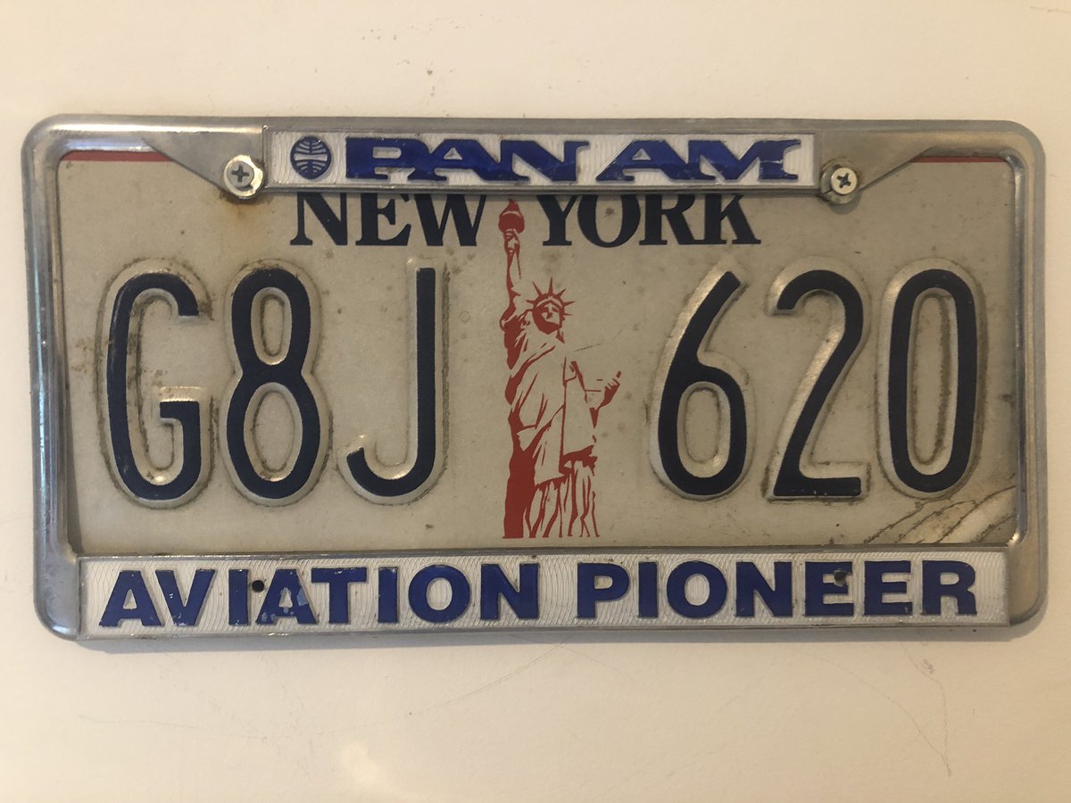 This was his license plate and cover. He loved his Lincoln Town Cars. After forced retirement when Pan Am collapsed, he drove a limo for many years. I wish NY would go back to these plates.  #PanAm  #MadeInNY  #LEGIT