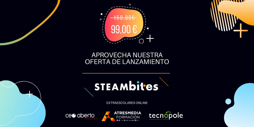 STEAMbites_'s tweet photo. Oferta de lanzamiento‼️
¿Te lo vas a perder?
Inscripciones en https://t.co/VphqbxVpT6
#STEAM #online #STEAMbites https://t.co/z814wnAcuv