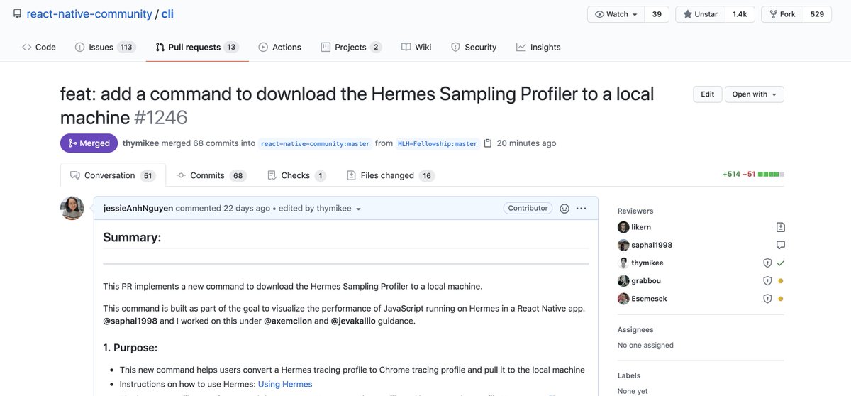 jessie_anh_ng's tweet image. I'm beyond happy that the work @saphalinsaan and I did during #MLHFellowship is now part of the React Native CLI! 

Thank you so much @nparashuram and @jevakallio for mentoring us, and @thymikee and @grabbou for your detailed reviews 🎉

Check it out: github.com/react-native-c…!