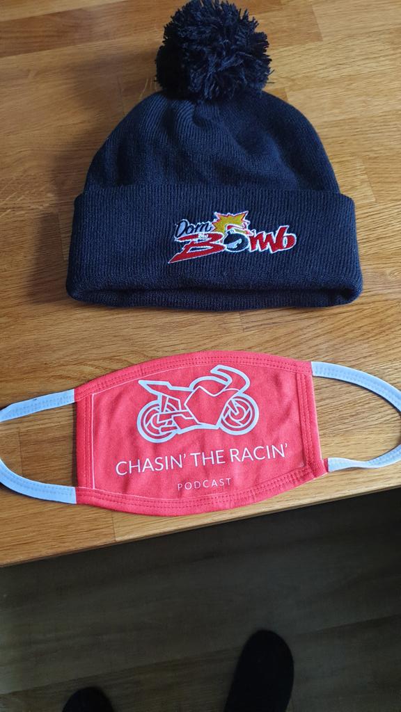 tripletoy's tweet photo. . @motorbikepod Face mask and @DomHerbertson bobble hat just arrived from @IOMTTCASES . Great service and quality. 

Just need my @cookstown100 programme and wristband to arrive and I can take them on tour.
You can be there in spirit if not in person @DomHerbertson #ctrmerch https://t.co/dZgwacdVkd