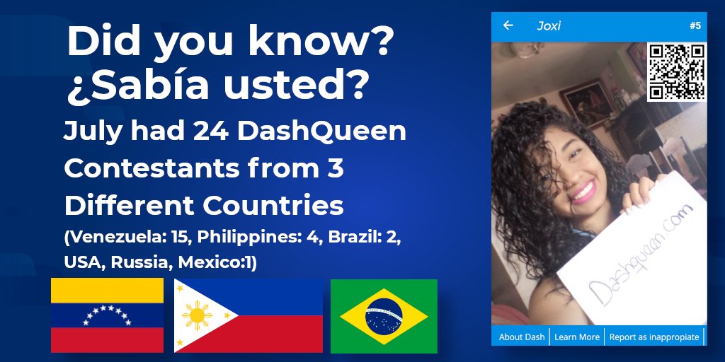 dashqueenapp's tweet photo. More contestants representing more countries in our second month of the #dashqueen #beauty #competition! Let's see if September will have even more...
#dash #cryptonews #cryptocurrency #Crypto #Venezuela #Brazil #philippines #russia #Mexico #usa https://t.co/y7Vdz94cKL