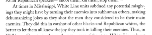 These rumors of a Black uprising led to extraordinary violence on the part of white Redeemers. Their victims were dehumanized in every possible way. Tortured. Dismembered. The kind of violence we would call terrorism today. It was all perpetrated in name of self-defense 5/