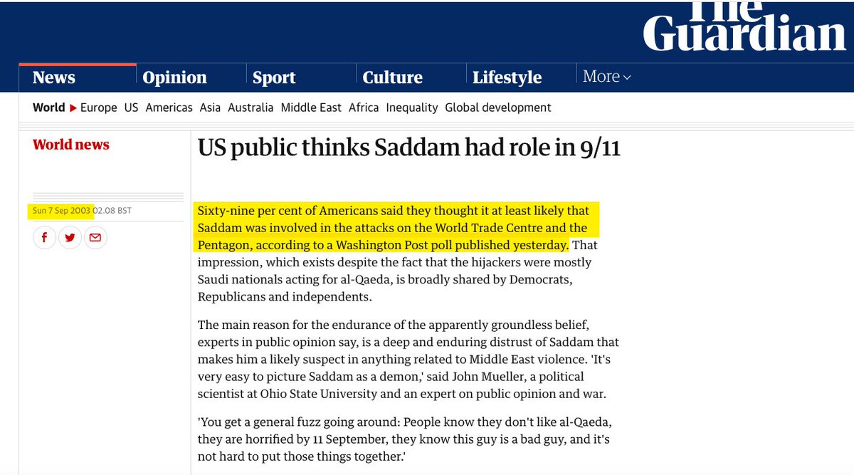 A major reason the war in Iraq happened is because a huge majority of Americans were deceived into believing that Saddam was in league with 9/11. Jeffrey Goldberg was the reporter most responsible for this lie.