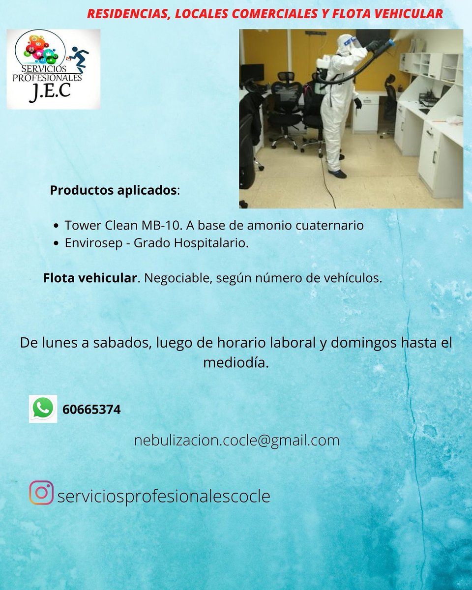 ServiciosCocle's tweet photo. Ahora ofrecemos servicio de Nebulización en el área de #penonome #cocle contactanos para mayor información #apoyalolocal https://t.co/C4m527PoxI