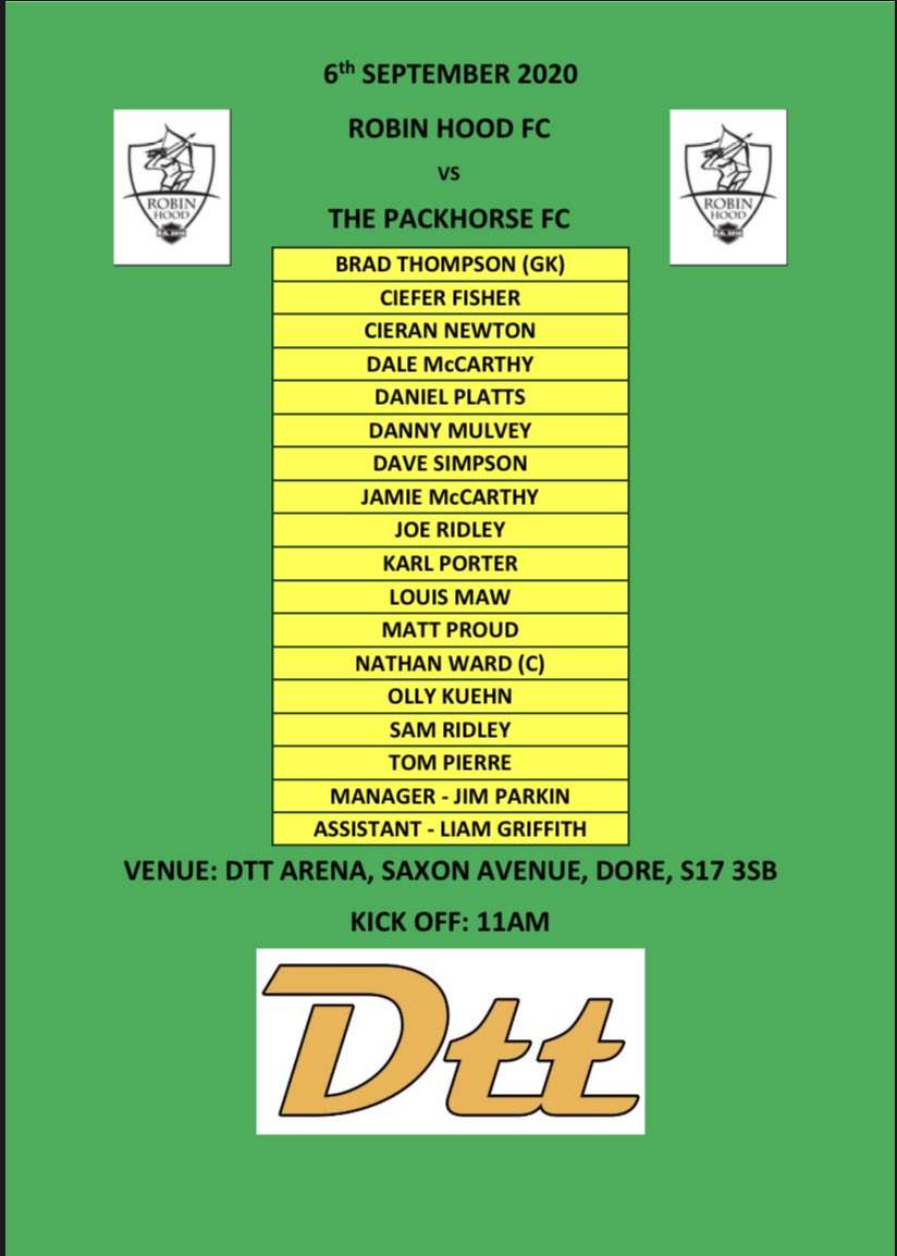 ⚽️ Squad released ahead of our season opener Sunday! We take on The Packhorse FC @ The DTT Arena; kick off 11am! ⚽️
🟢🟡UP THE ROBIN🟢🟡